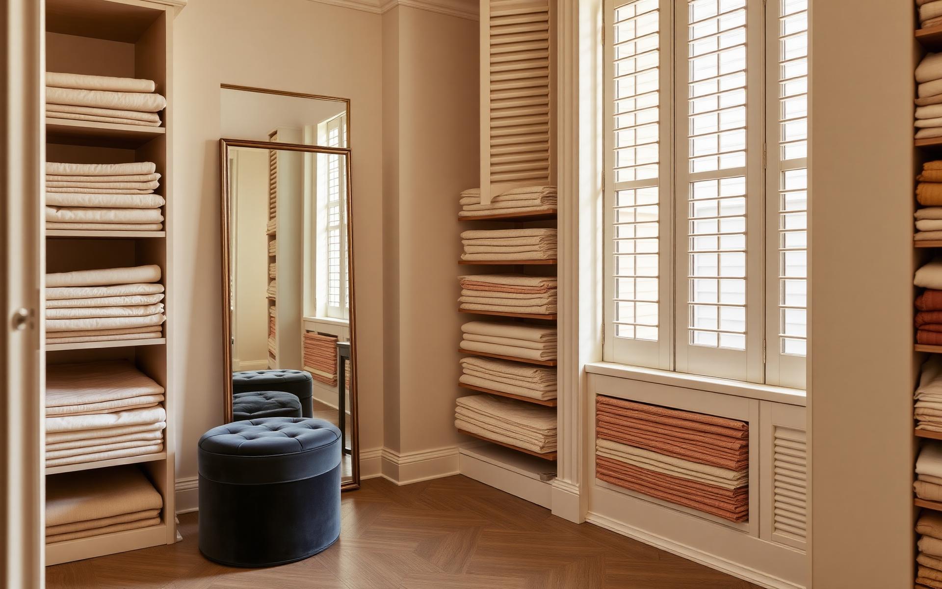 The Atelier — private consultation room with fabric library and tall mirror